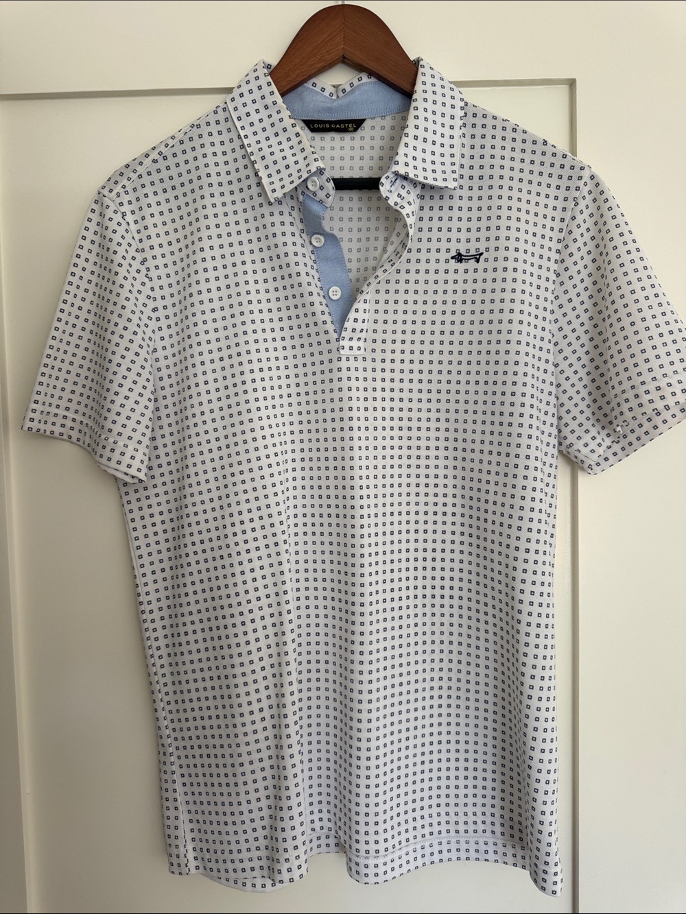White Blue Patterned Men’s Polo Shirt by Louis Castel